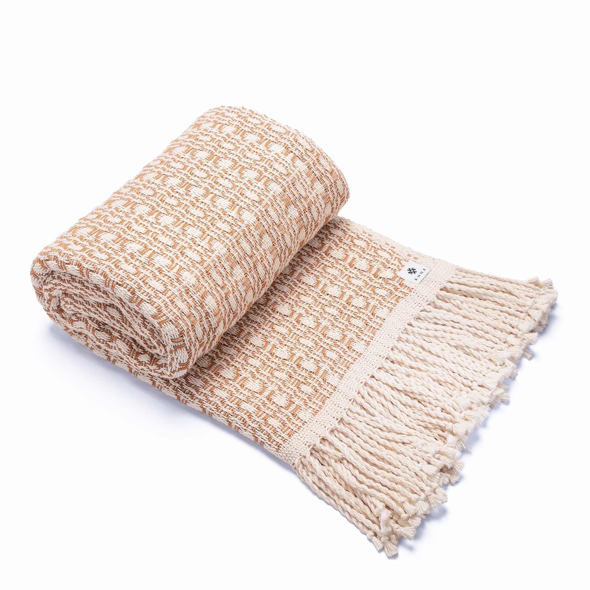 Plaid marron et écru en coton tissé à la main AINA