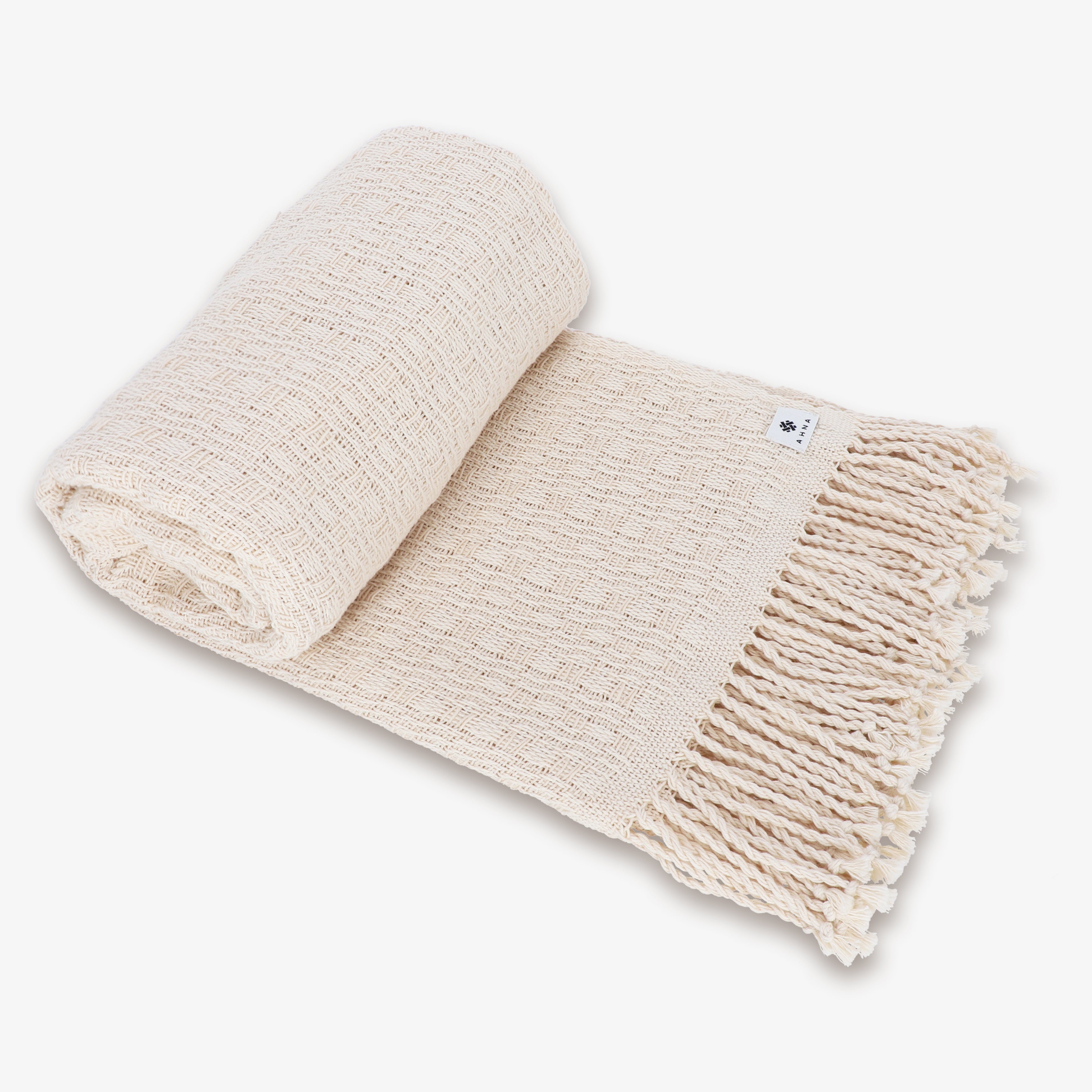 Plaid en coton tissé à la main - couleur écru - AINA
