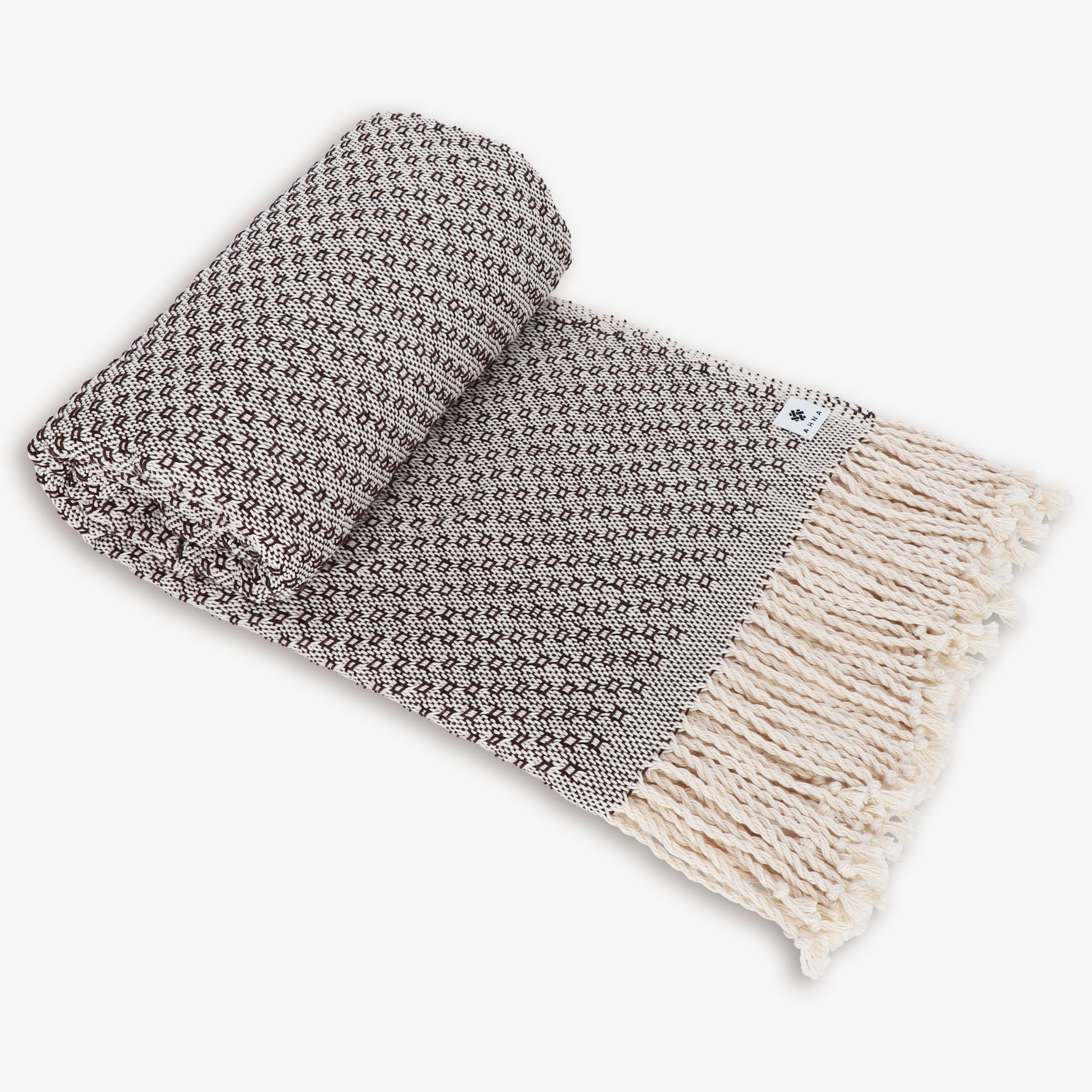 Plaid en coton tissé à la main - couleur marron foncé et écru - SOA