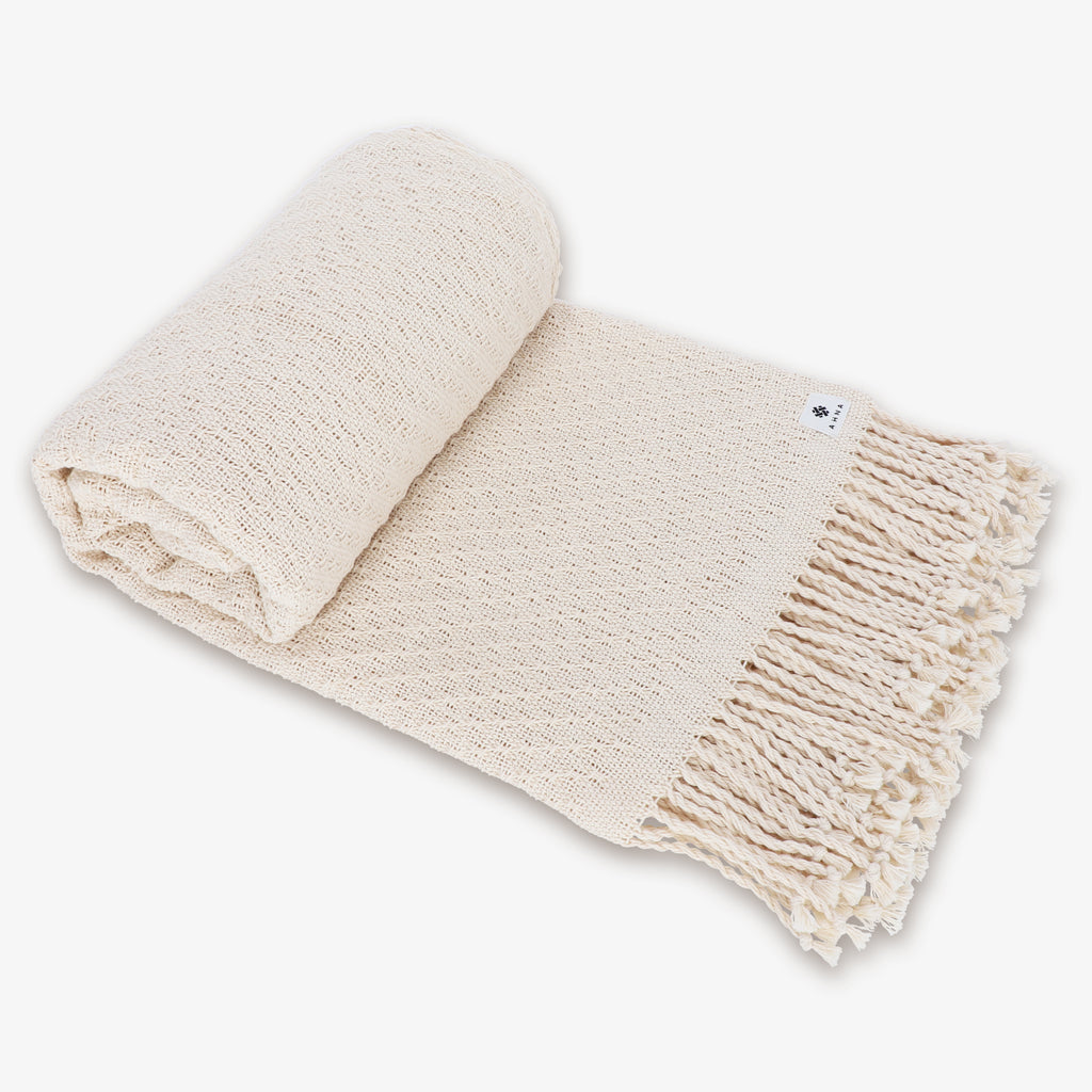 Plaid en coton tissé à la main en couleur écru - SOA