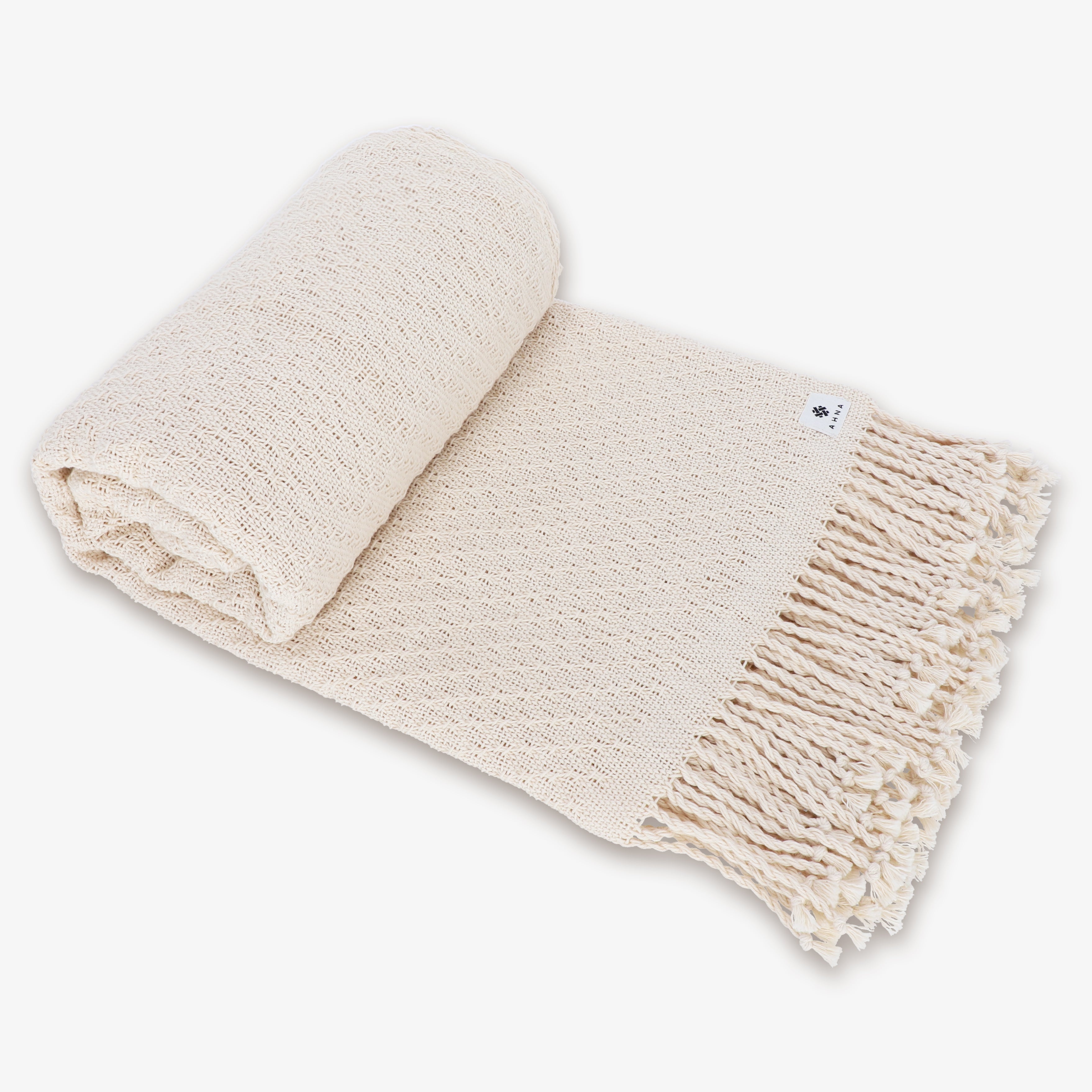 Plaid en coton tissé à la main en couleur écru - SOA