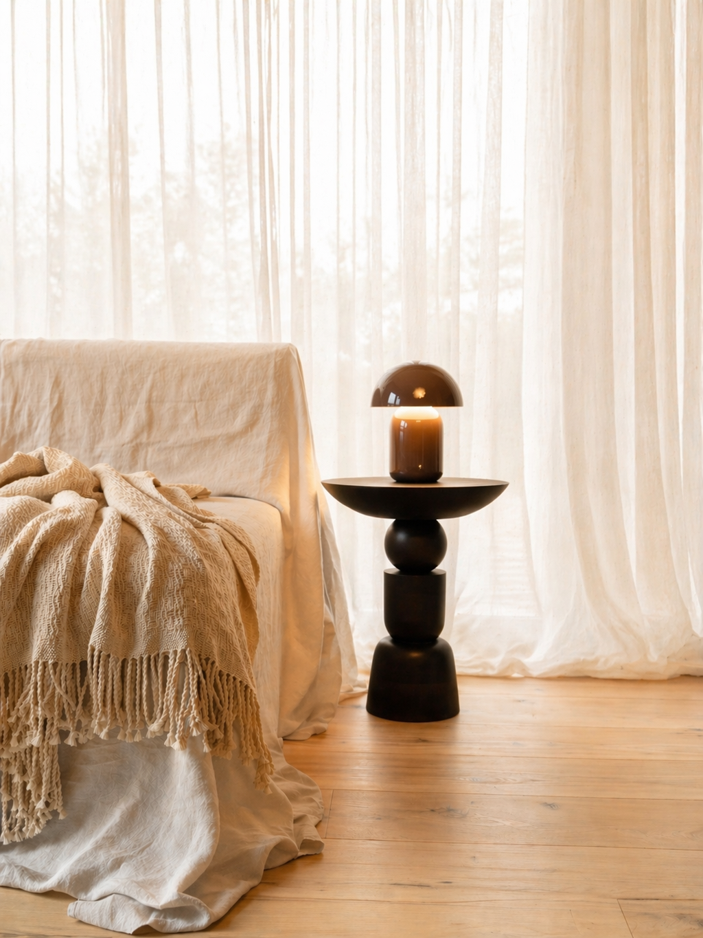 Handgewebtes Baumwollplaid - Ecru - Boho-Dekoration - AINA | AHNA Home